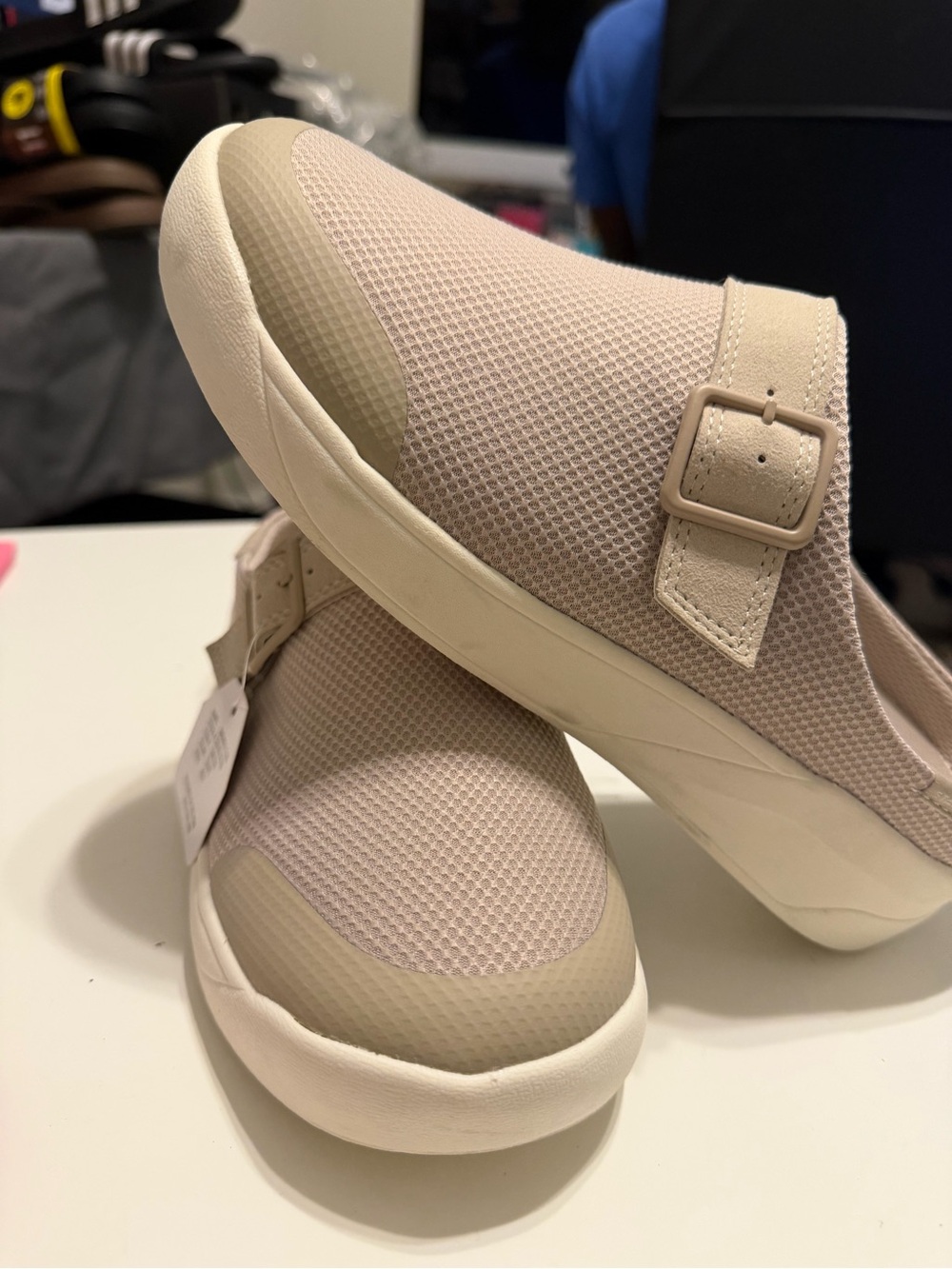 Women’s Slip-On Mule Clog with Buckle in Beige